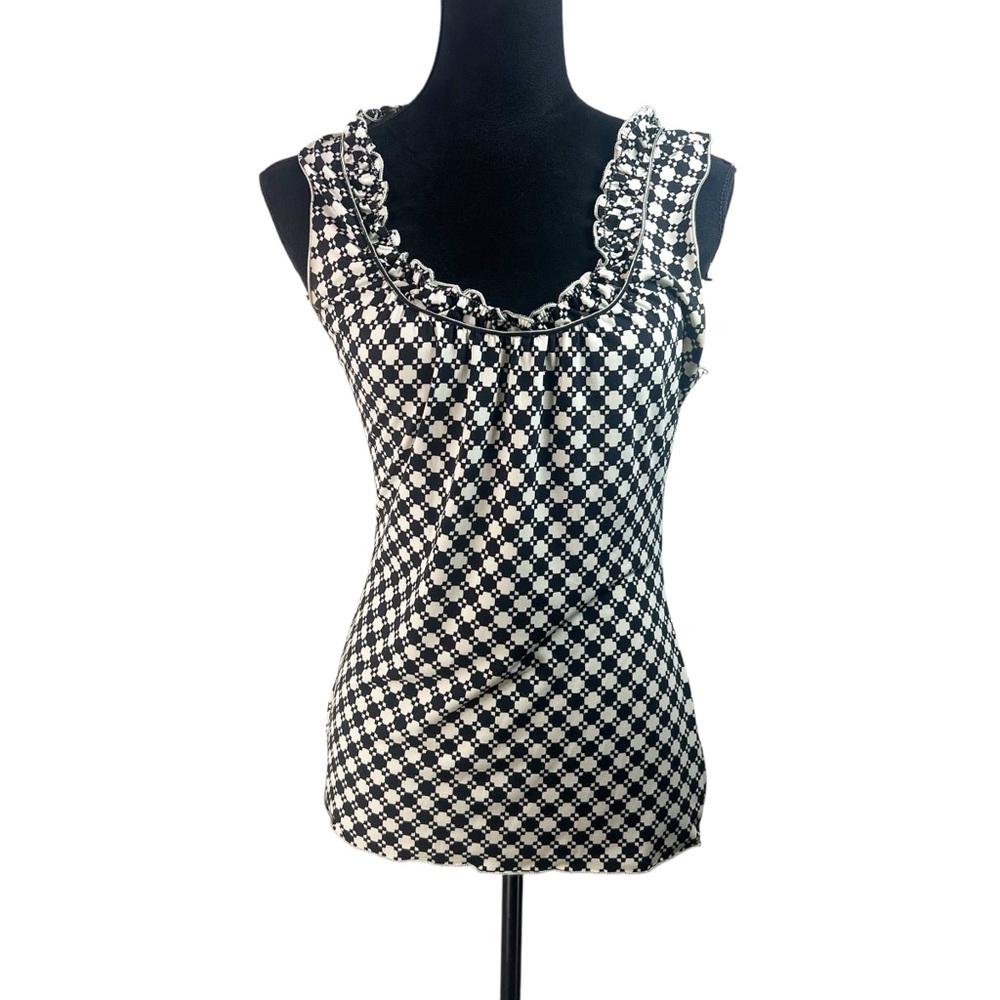 Vintage Max Studio Black Cream Ruffled Sleeveless Top 90s Romantic Grunge Size S